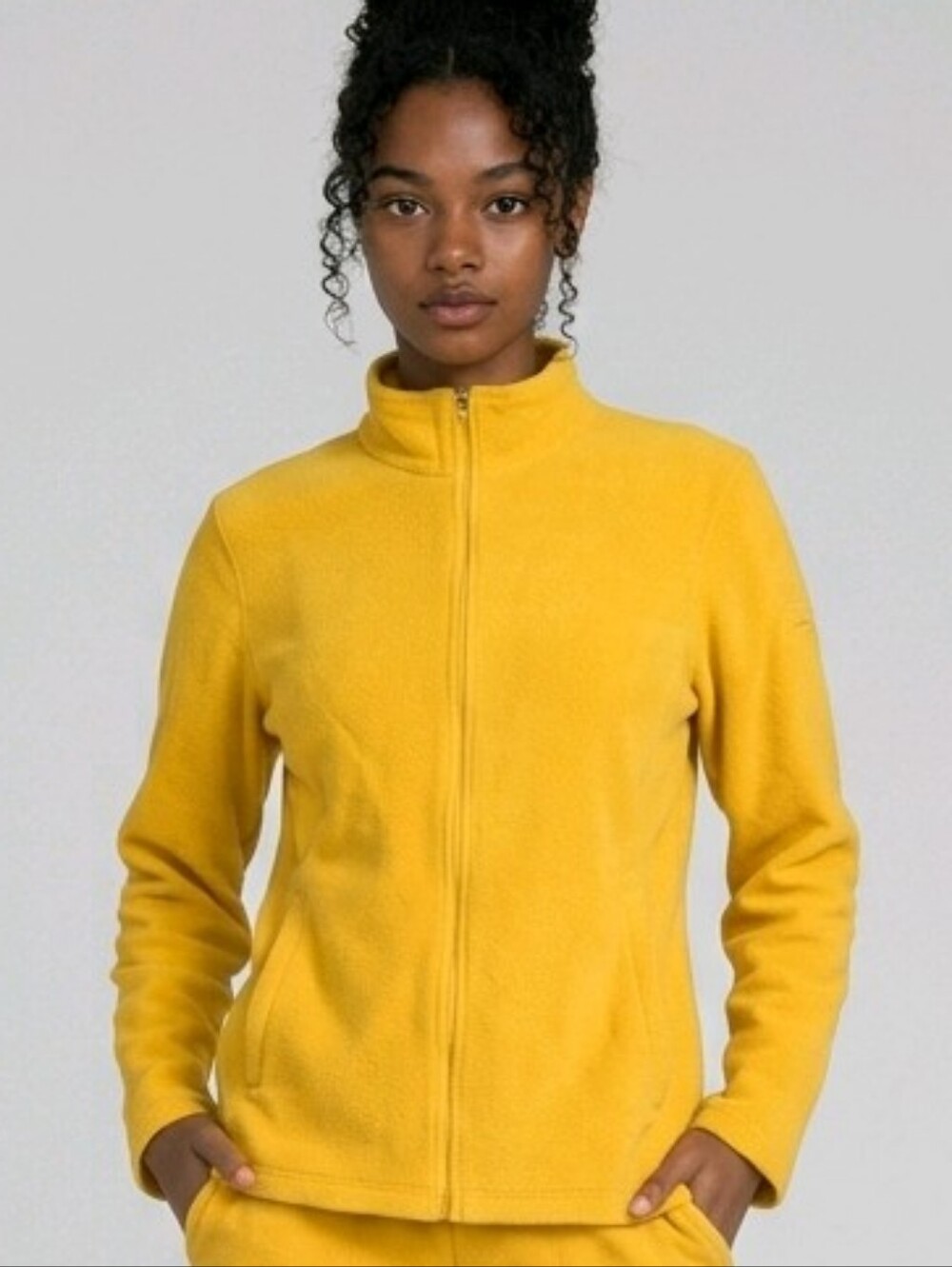 L.L.Bean Sweatshirt Womens 1X Yellow Fleece Full Zip Lightweight Outdoor